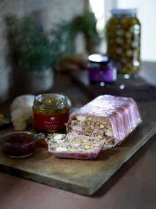 Antipasto mushrooms with pork terrine and a jar of Stefano's preserves