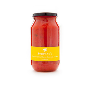 Jar of Stefano's Pasta Sauce with Olives, Anchovies and Capers