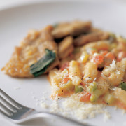 Cavatelli with cucumber sauce and veal scaloppine