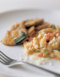 Cavatelli with cucumber sauce and veal scaloppine