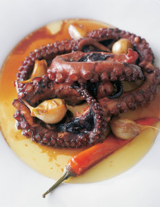 Octopus poached in olive oil