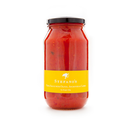 Jar of Stefano's Pasta Sauce with Olives, Anchovies and Capers